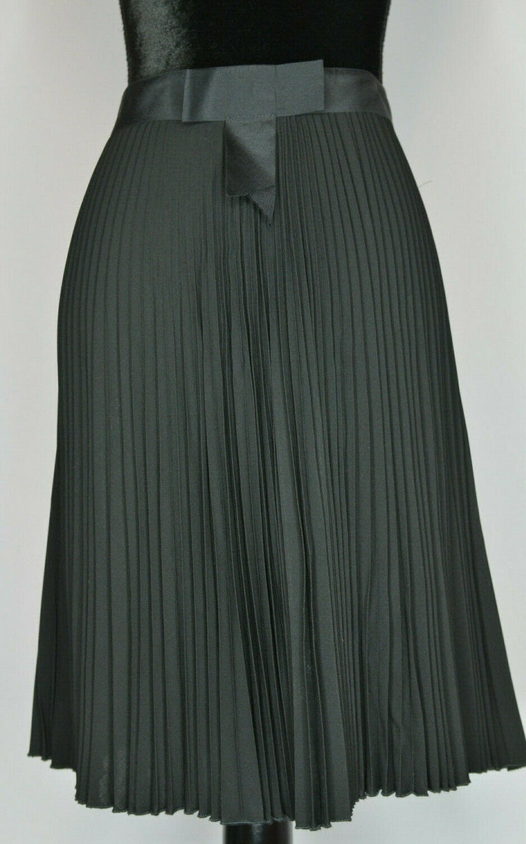 Paul Smith Blue Black Tight Pleated A Line Skirt Wool Bld Grosgrain Italy