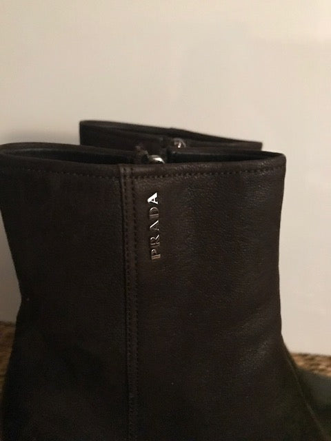 Prada Linea Rossa Women’s Brown Napa Mid-Heel Ankle Boot