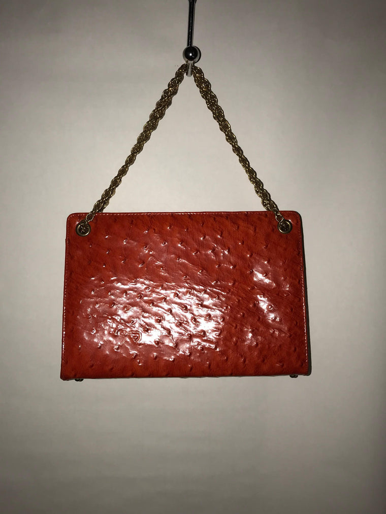 Vintage 60's Red Faux Ostrich Leather Handbag