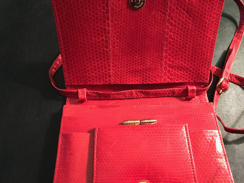 1970's-80's RED Snake Skin CLUTCH Cross Body Shoulder Bag