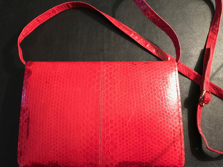 1970's-80's RED Snake Skin CLUTCH Cross Body Shoulder Bag