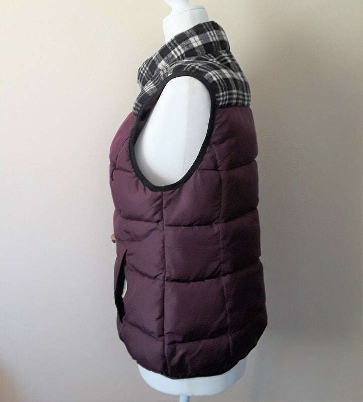 Ruff Hewn Womens Med Puffer Vest Full Zip Toggle Wooden Buttons w/ Plaid Wool
