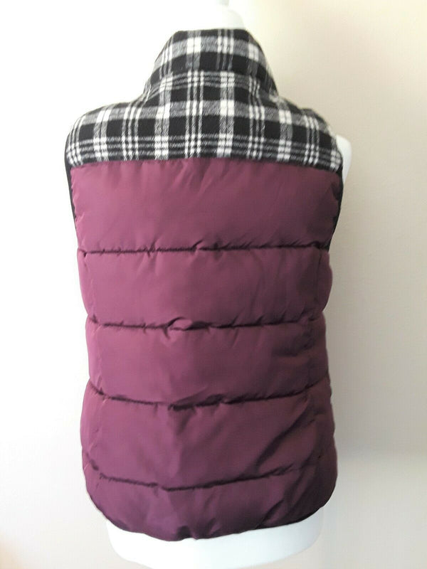 Ruff Hewn Womens Med Puffer Vest Full Zip Toggle Wooden Buttons w/ Plaid Wool