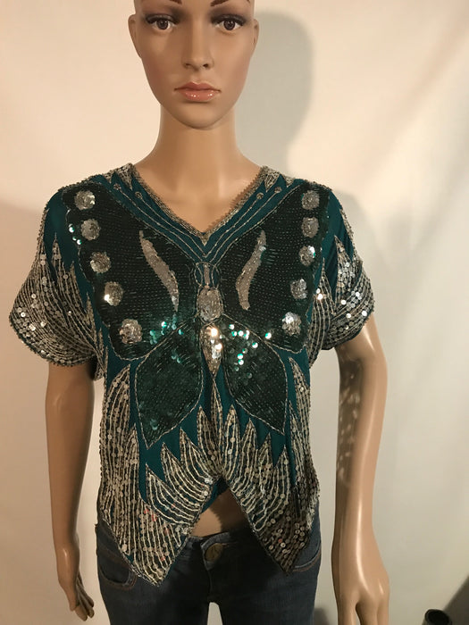 Vintage SEQUIN and BEADED BUTTERFLY Top
