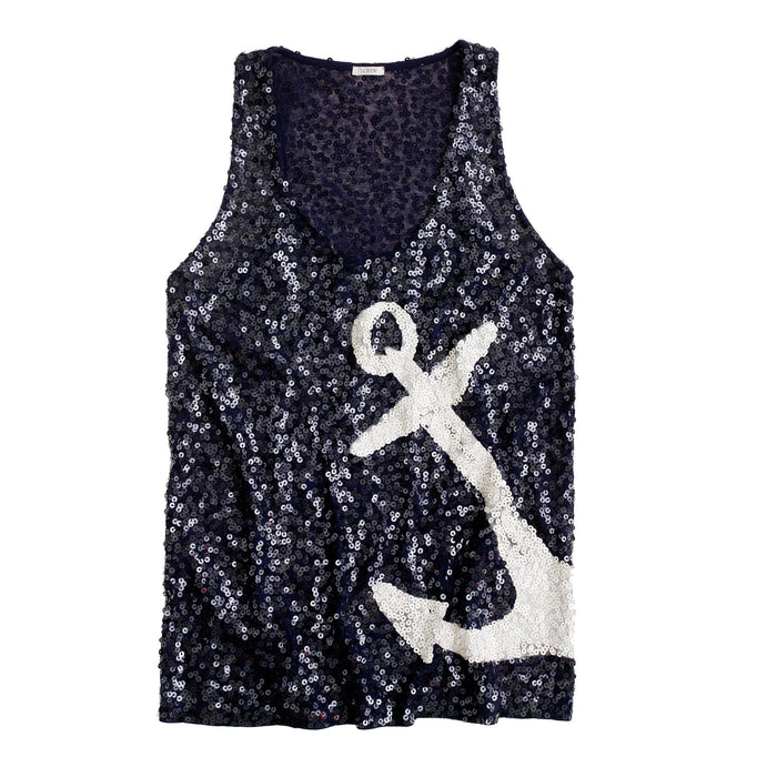 J. Crew Anchor Sequin  Navy With  White Anchor Tank Top