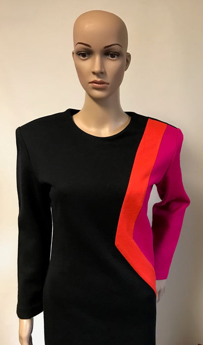 Vintage Color Blocked Long Sleeved Dress - Mondrian Style
