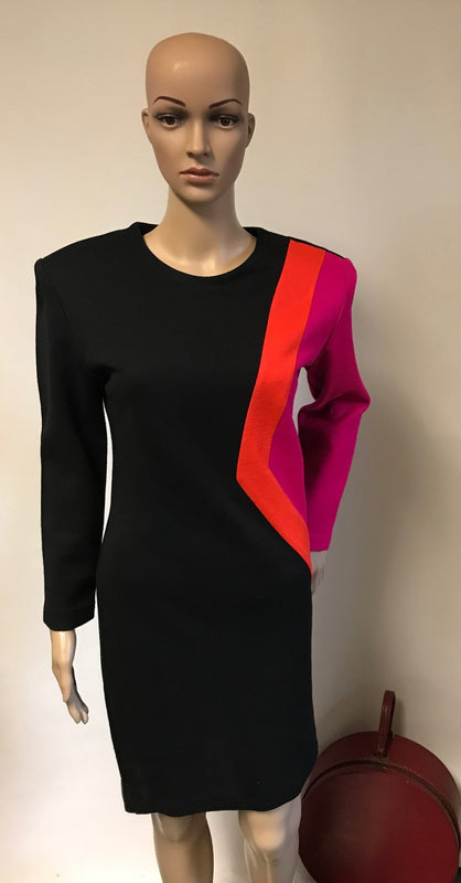 Vintage Color Blocked Long Sleeved Dress - Mondrian Style