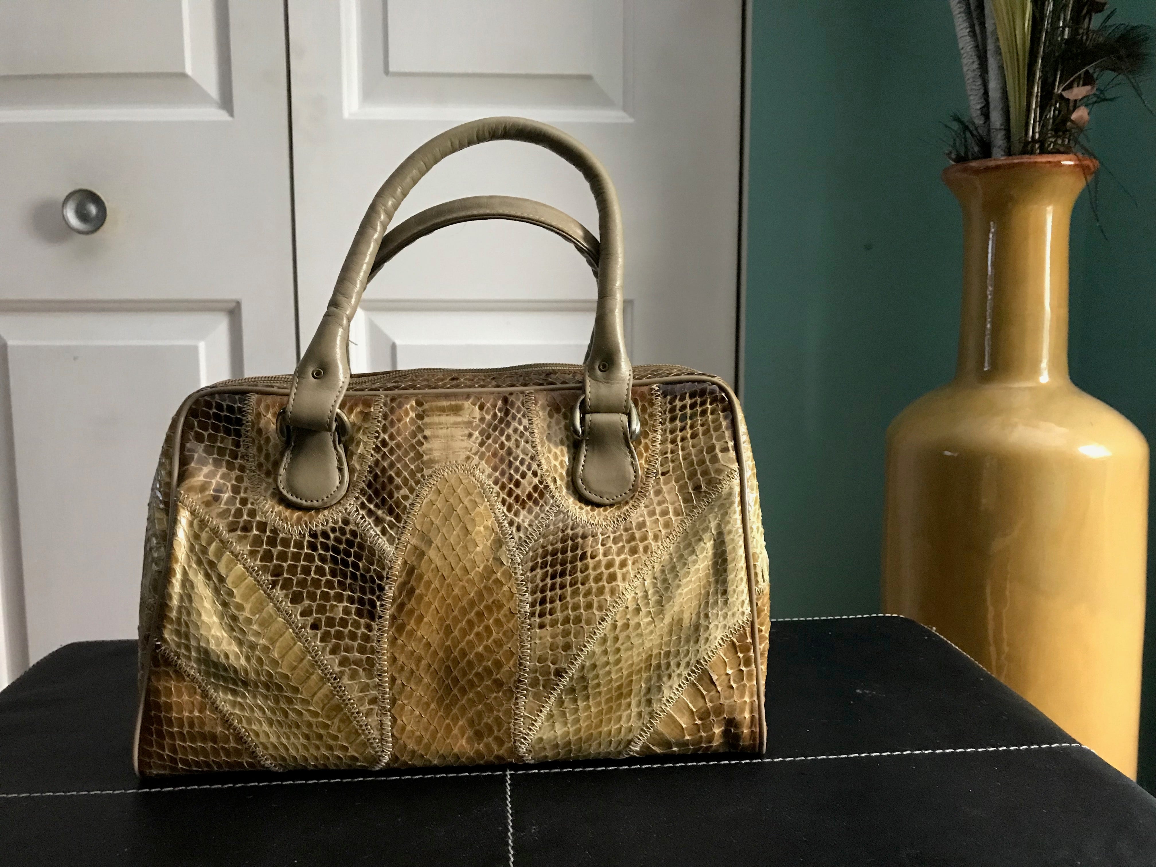 Snakeskin Purse Golden Brown Tans Patchwork Reptile