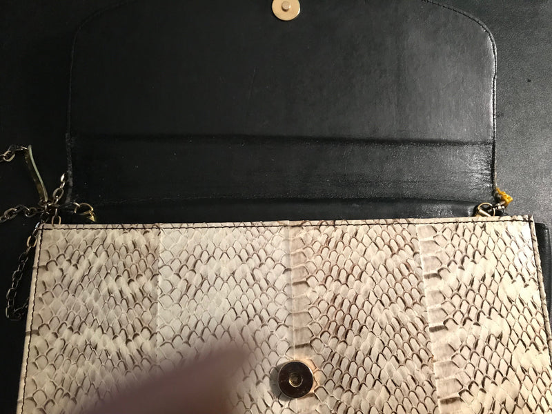 Genuine Vintage Snakeskin Tan clutch  with gold chain