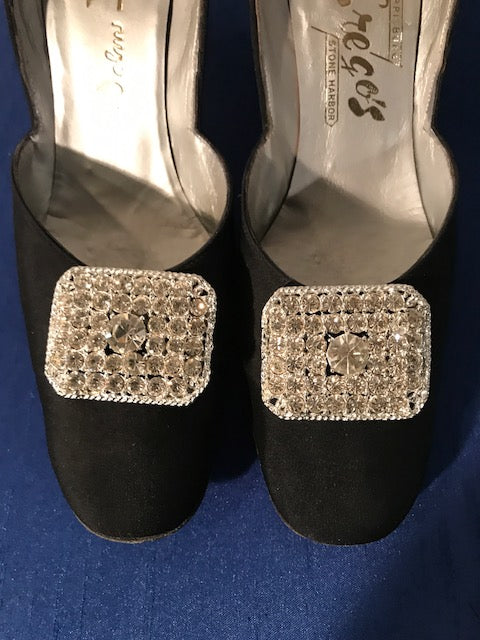 Vintage Crego's Stone Harbor black suede shoes with diamond buckle