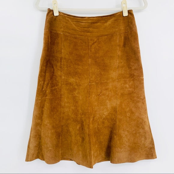 TESORI Golden brown suede A-line skirt