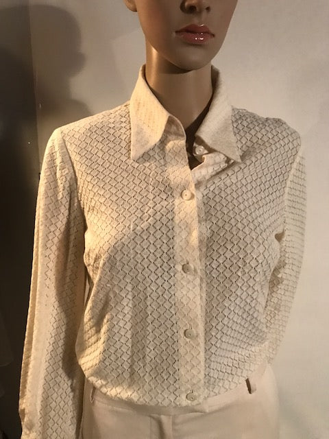 Trina Turk Los Angeles Lace Blouse Women's  Button Down Shirt Cream Cotton