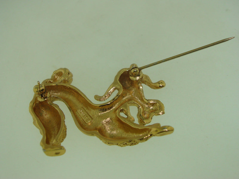 Vintage 1960-70’S Monet Brushed Gold Curly Poodle Pin