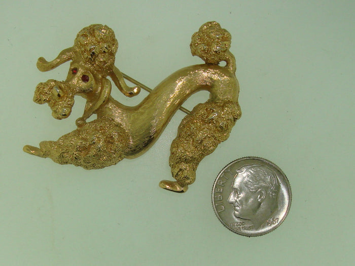 Vintage 1960-70’S Monet Brushed Gold Curly Poodle Pin