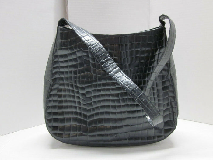 Vintage  VIA SPIGA Croc Embossed Glossy Black Leather Hobo bag