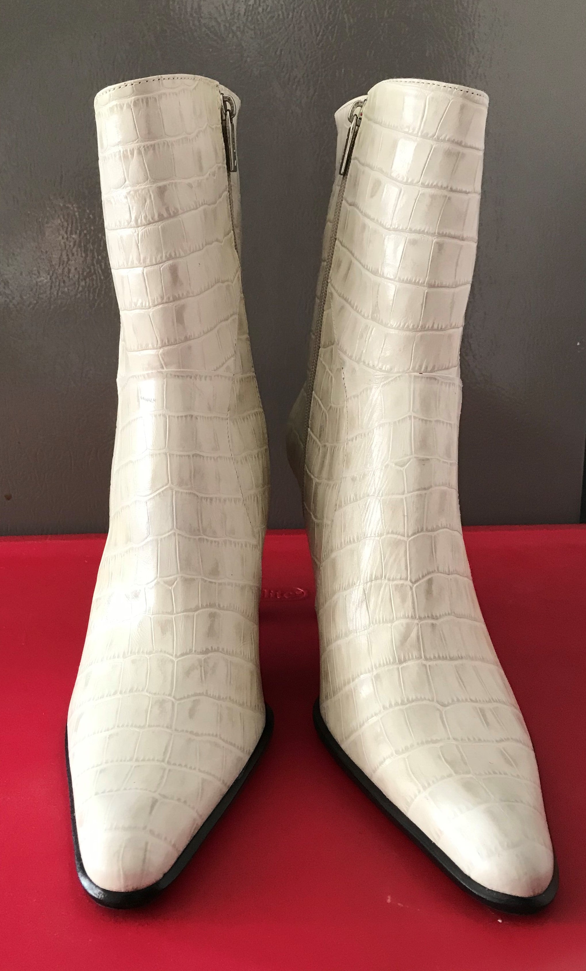 VOZ Croc Print off white leather heel Boot V.O.Z