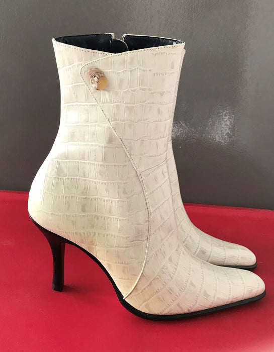 VOZ Croc Print off white leather heel Boot V.O.Z