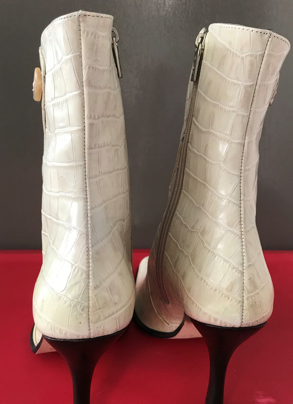 VOZ Croc Print off white leather heel Boot V.O.Z