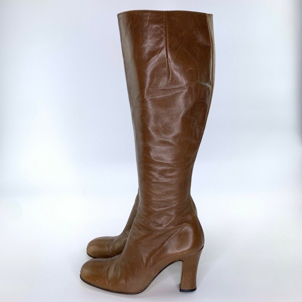 Varda Womens Knee High Dress Boots Brown Leather Side Zip High Heel Italy  Size: 7