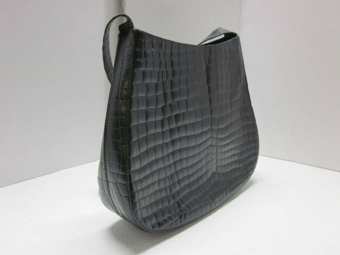 Vintage  VIA SPIGA Croc Embossed Glossy Black Leather Hobo bag