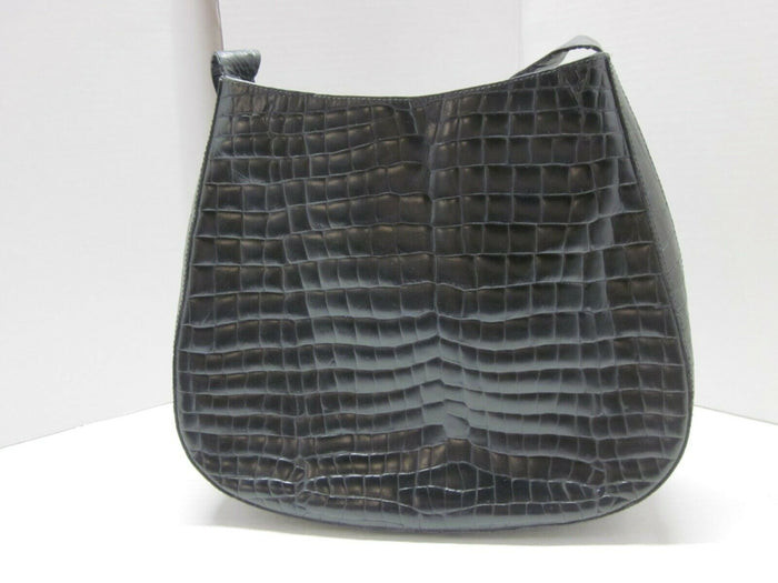 Vintage  VIA SPIGA Croc Embossed Glossy Black Leather Hobo bag