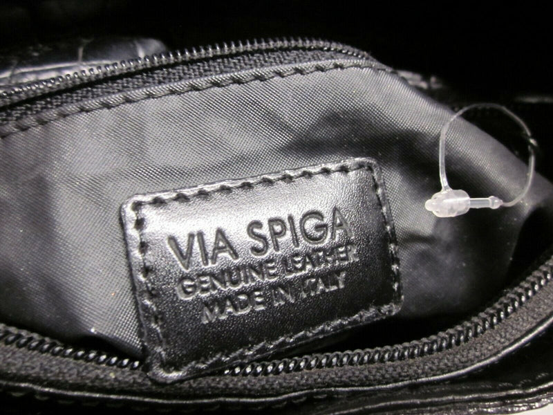 Vintage  VIA SPIGA Croc Embossed Glossy Black Leather Hobo bag