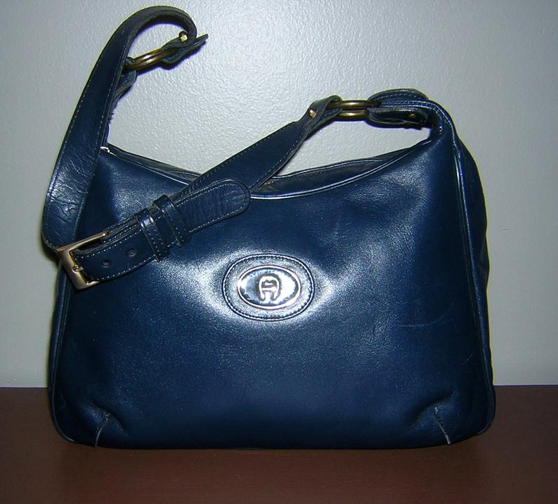 Coach Vintage 80's Signature Blue Stripe Leather Bag