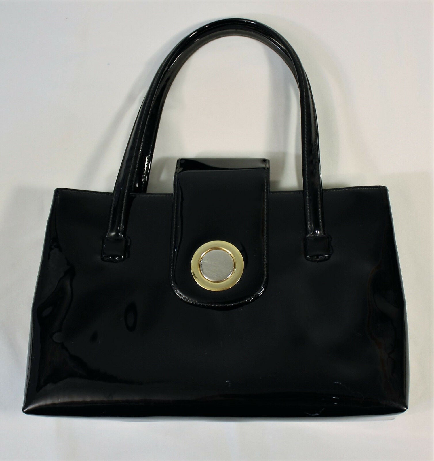 Vintage Crown Lewis Black Patent Leather 1960's Kelly Bag