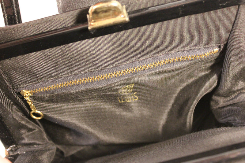 Vintage Crown Lewis Black Patent Leather 1960's Kelly Bag