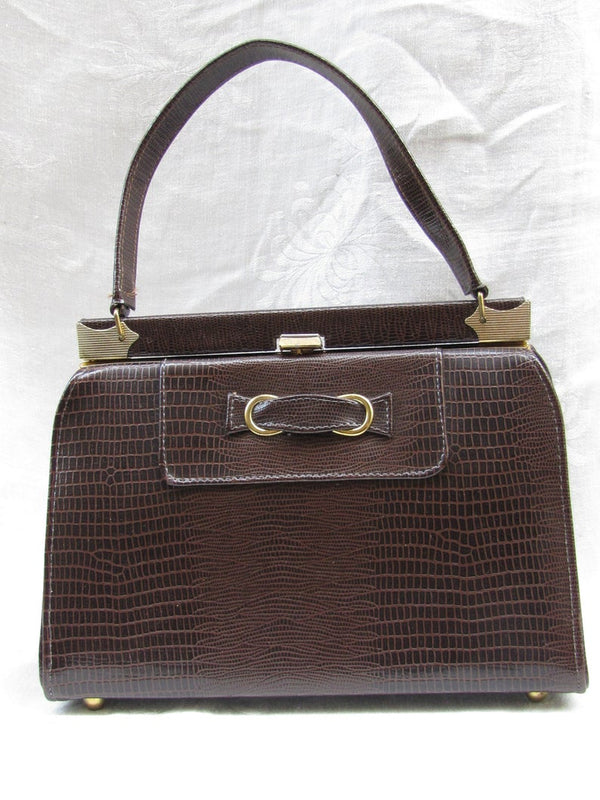 Vintage Naturalizer Handbag - Brown Embossed with Brass Hardware