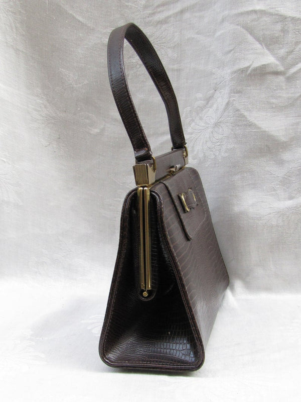 Vintage Naturalizer Handbag - Brown Embossed with Brass Hardware