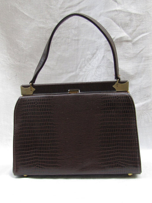 Vintage Naturalizer Handbag - Brown Embossed with Brass Hardware