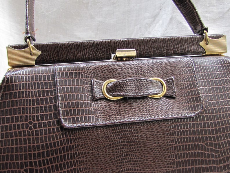 Vintage Naturalizer Handbag - Brown Embossed with Brass Hardware