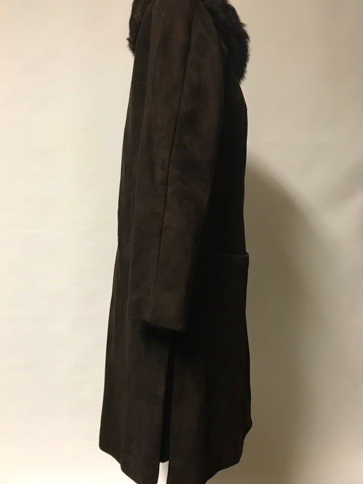 Vintage 1960's Brown Suede Leather Coat with Fur Collar -Medium