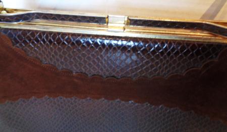 Vintage Faux Snakeskin Suede Air Step Handbag Purse Brown