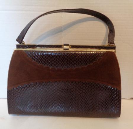 Vintage Faux Snakeskin Suede Air Step Handbag Purse Brown