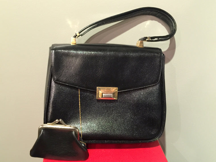 Koret Black Genuine Leather Kelly Bag