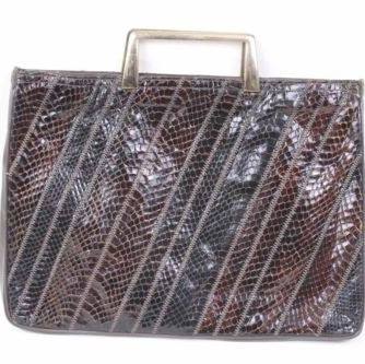 Vintage Varon Brown Python Skin Clutch Handbag Ref 175