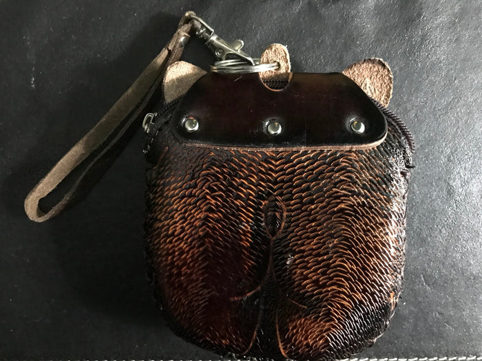 Women Wallet Brown Cat Fish Purse Coin Bag Key Chain Genuine Leather