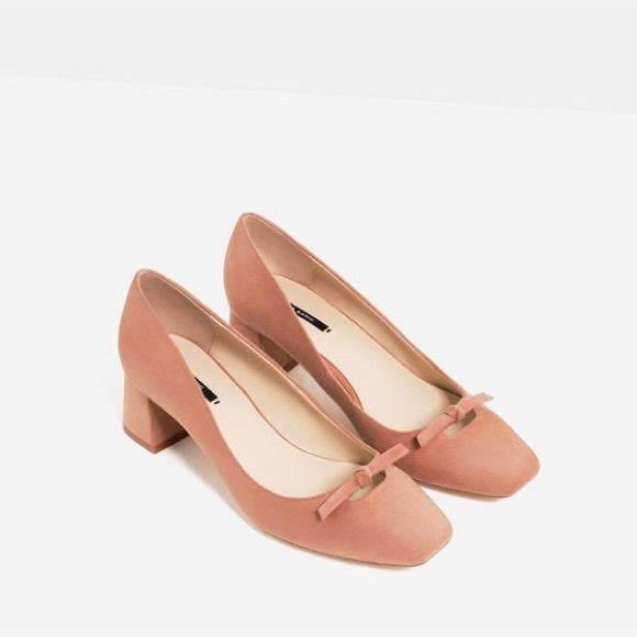 Zara Basic Suede Pumps with small bow