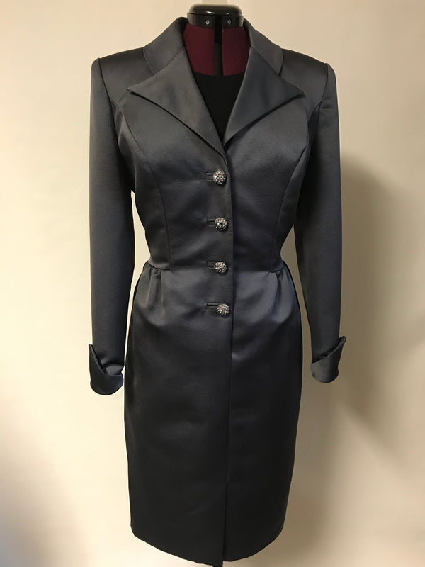 Vintage Victor Costa coat dress by Nahre'e Size 10 Slate Gray Ribbed Cocktail Dress