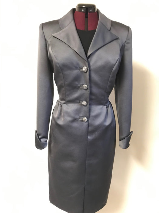 Vintage Victor Costa coat dress by Nahre'e Size 10 Slate Gray Ribbed Cocktail Dress