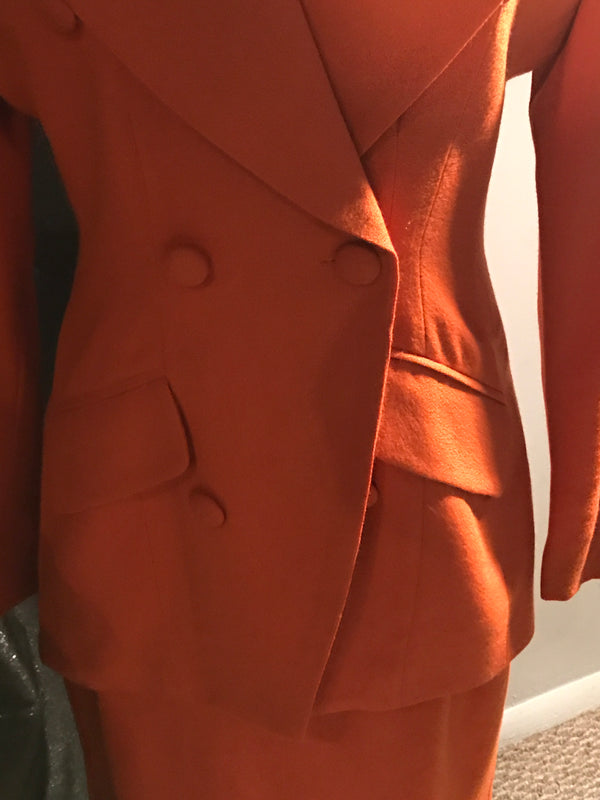 Expressions Orange Double Breasted Skirt Suit