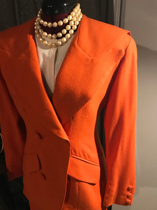 Expressions Orange Double Breasted Skirt Suit