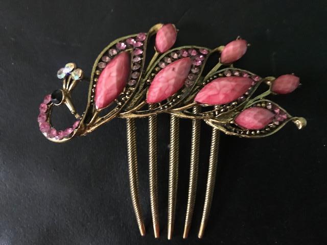 Peacock Rhinestone vintage haircomb