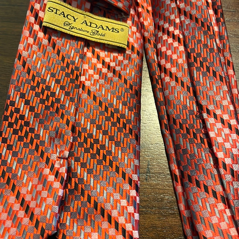STACY ADAMS Signature Gold Striped Mini Squares 57x3.75 Microfiber Necktie Red