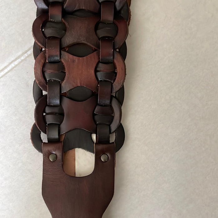 Boho Brown Woven Leather Loop Waist Belt size 2 XL