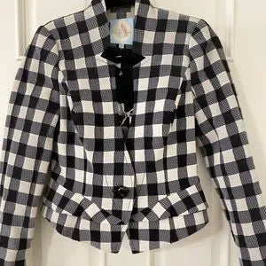 Tracey Reese plaid peplum lightweight jacket. Long sleeves, printed lining