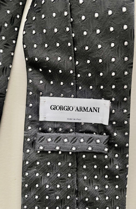 Giorgio Armani Black and White polka dot 100% Silk Designer Tie Italy