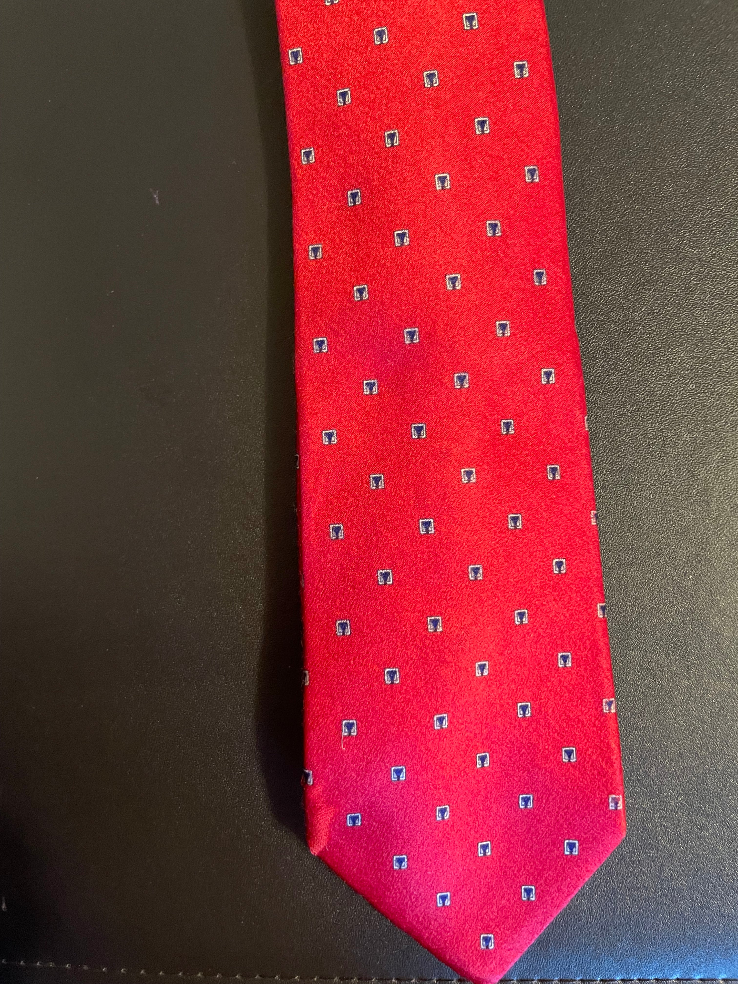 CHRISTIAN DIOR  Red Necktie with Black and Gray Print